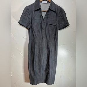 Calvin Klein Short Sleeve Gray Denim Chambray Dress SZ Small